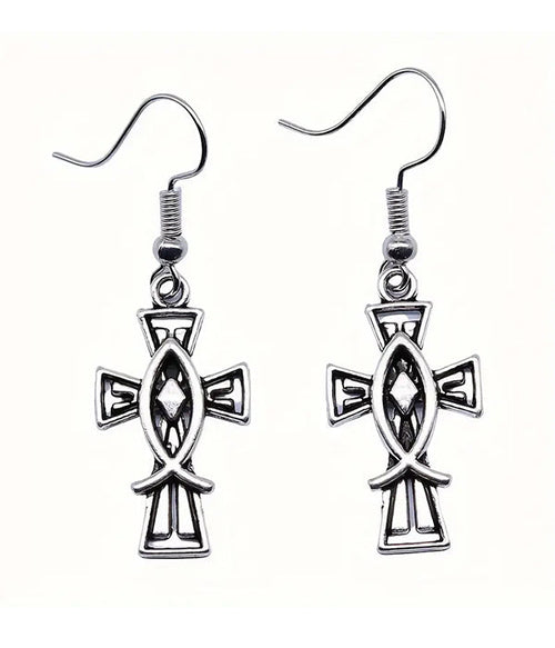 CHRISTIAN FISH AND CROSS EARRING